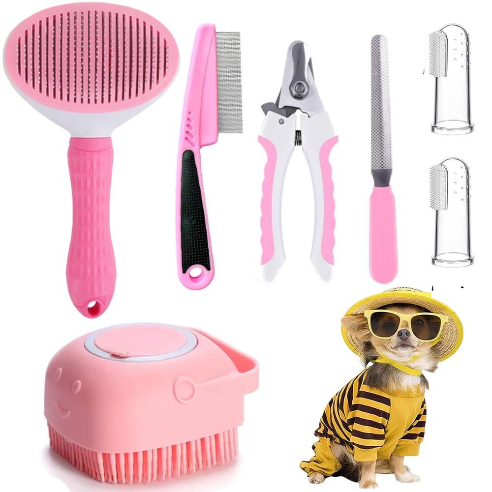 7-Piece Pet Grooming & Bath Brush Set ? Complete Dog & Cat Cleaning Kit