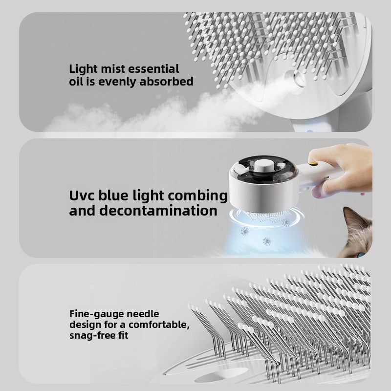 Steam Spray Pet Grooming Comb with UV Sterilization ? Anti-Static Deshedding Brush for Cats & Dogs