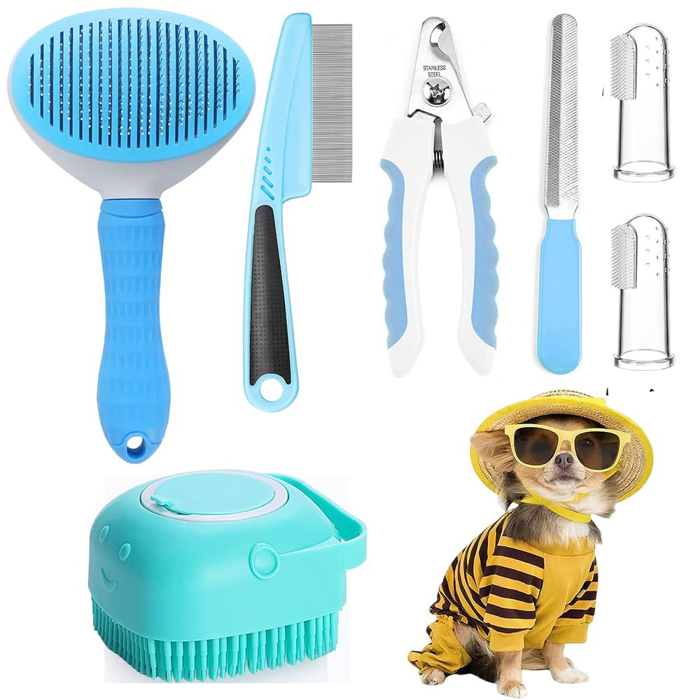 7-Piece Pet Grooming & Bath Brush Set ? Complete Dog & Cat Cleaning Kit