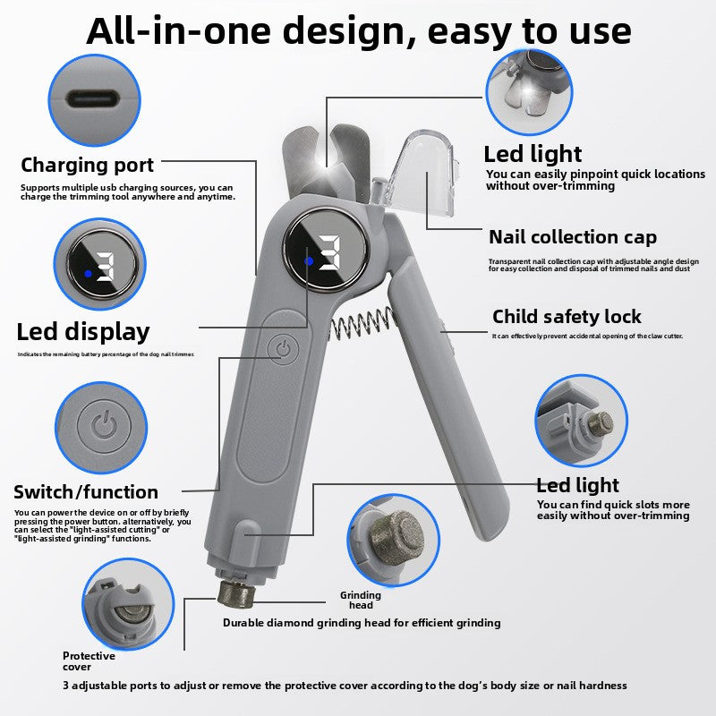 Electric Pet Nail Grinder - 2-in-1 trimming and grinding for cats and dogs.